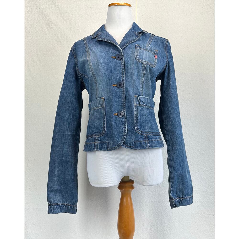 Plugg Women's Medium Normcore Fitted Blue Denim Jacket Size Large